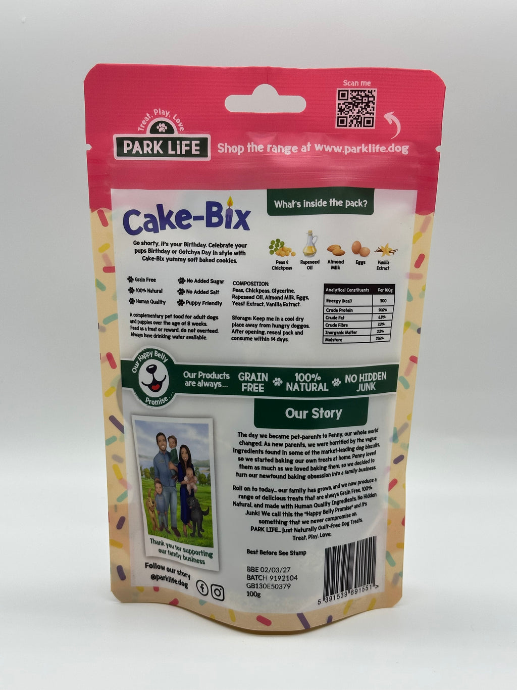 Personalised dog birthday box with treats and ball