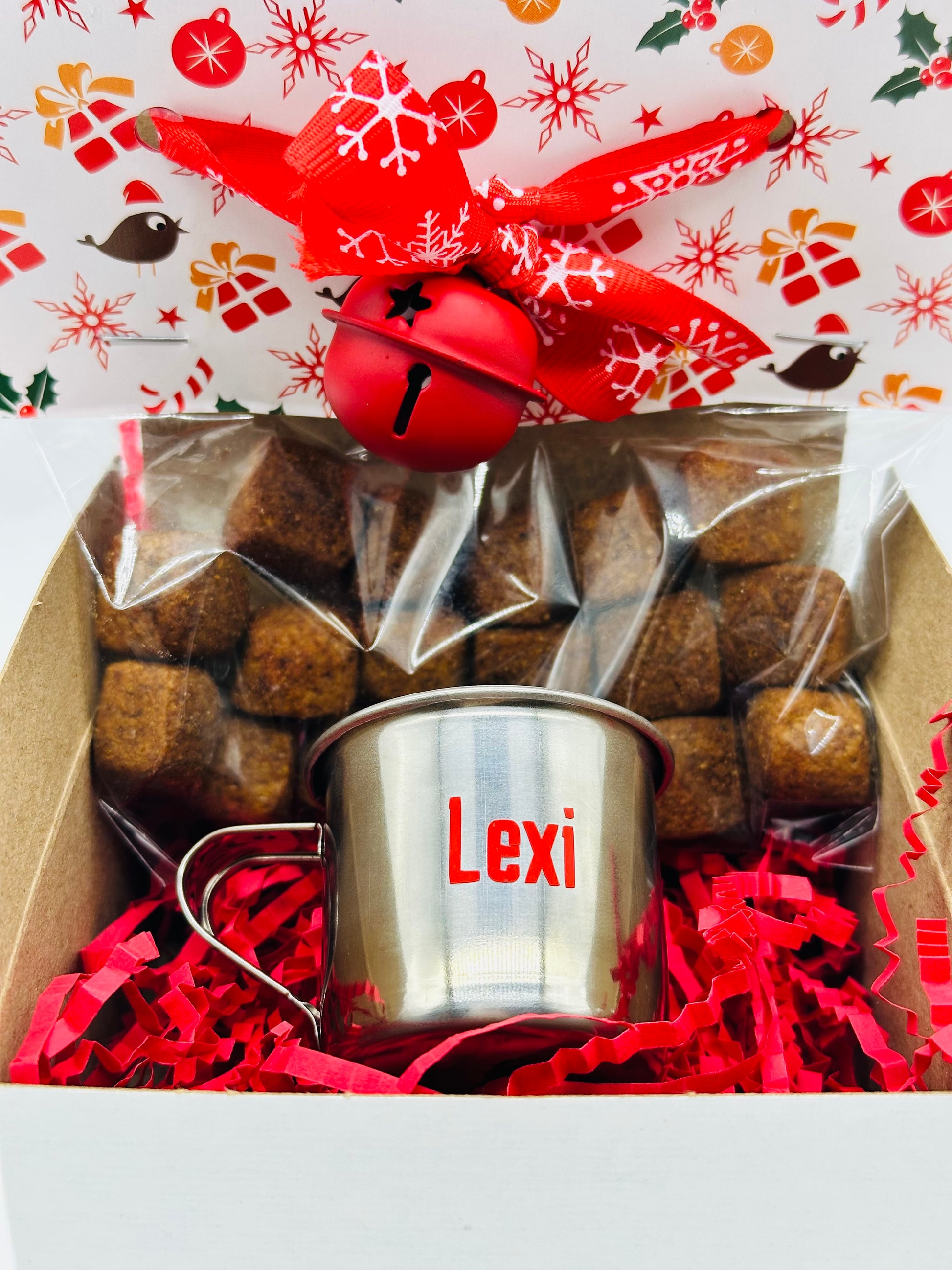 Personalised Pup Cup with Christmas Treat Bag