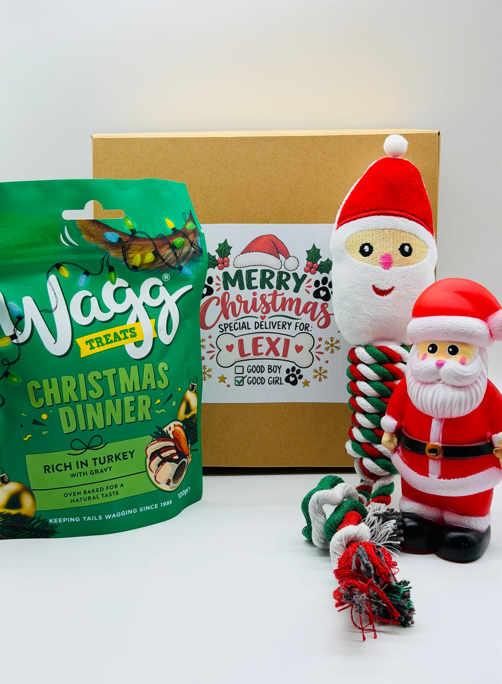 Personalised Christmas Father Christmas Tug & Pull Dog Toy