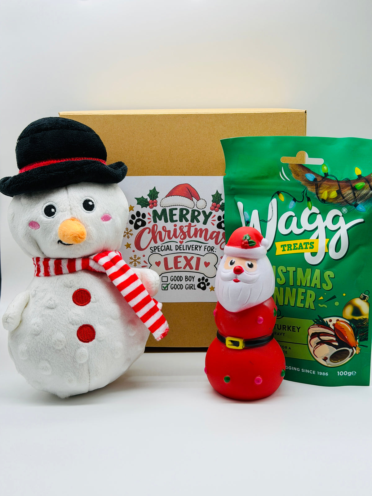 Personalised Christmas Dog Gift Box With Snowman or Gingerbread Man