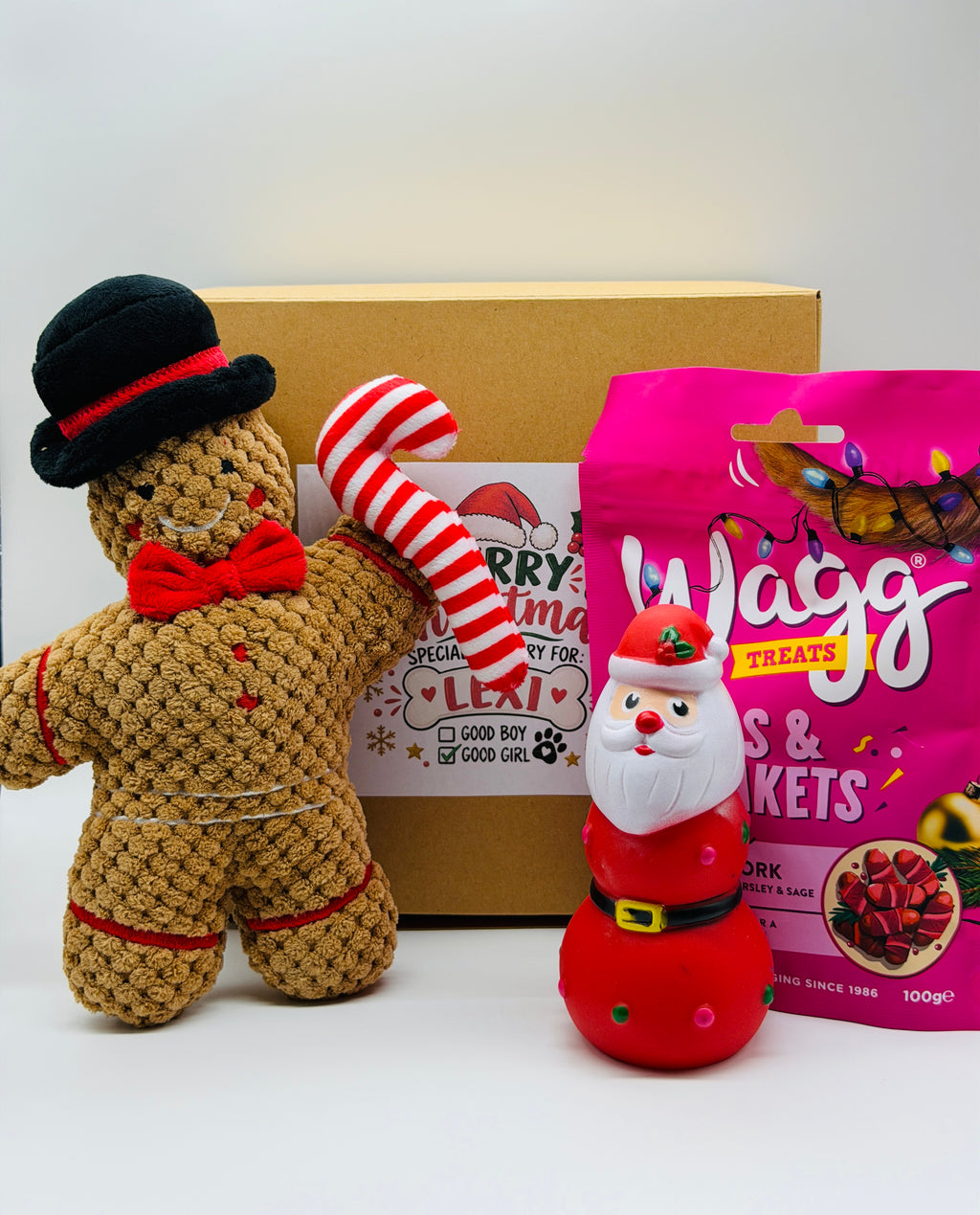 Personalised Christmas Dog Gift Box With Snowman or Gingerbread Man