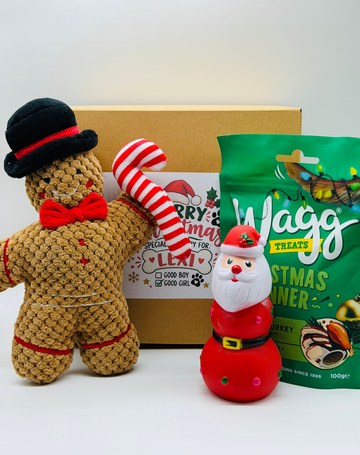 Personalised Christmas Dog Gift Box With Snowman or Gingerbread Man