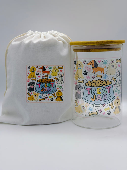 950ml Pet Treat Jar – Bamboo Lid, Colorful Dog & Cat Design (Gift)