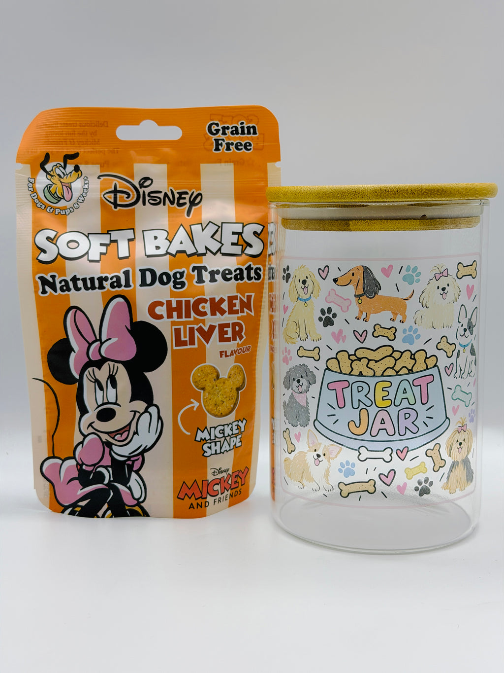 950ml Pet Treat Jar – Bamboo Lid, Colorful Dog & Cat Design (Gift)