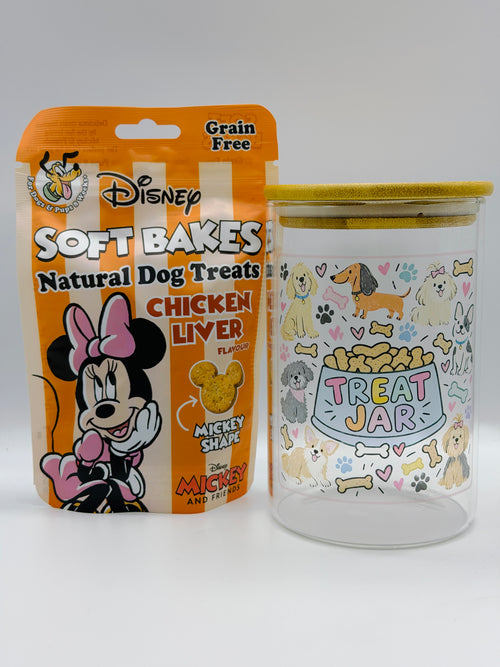 950ml Pet Treat Jar – Bamboo Lid, Colorful Dog & Cat Design (Gift)
