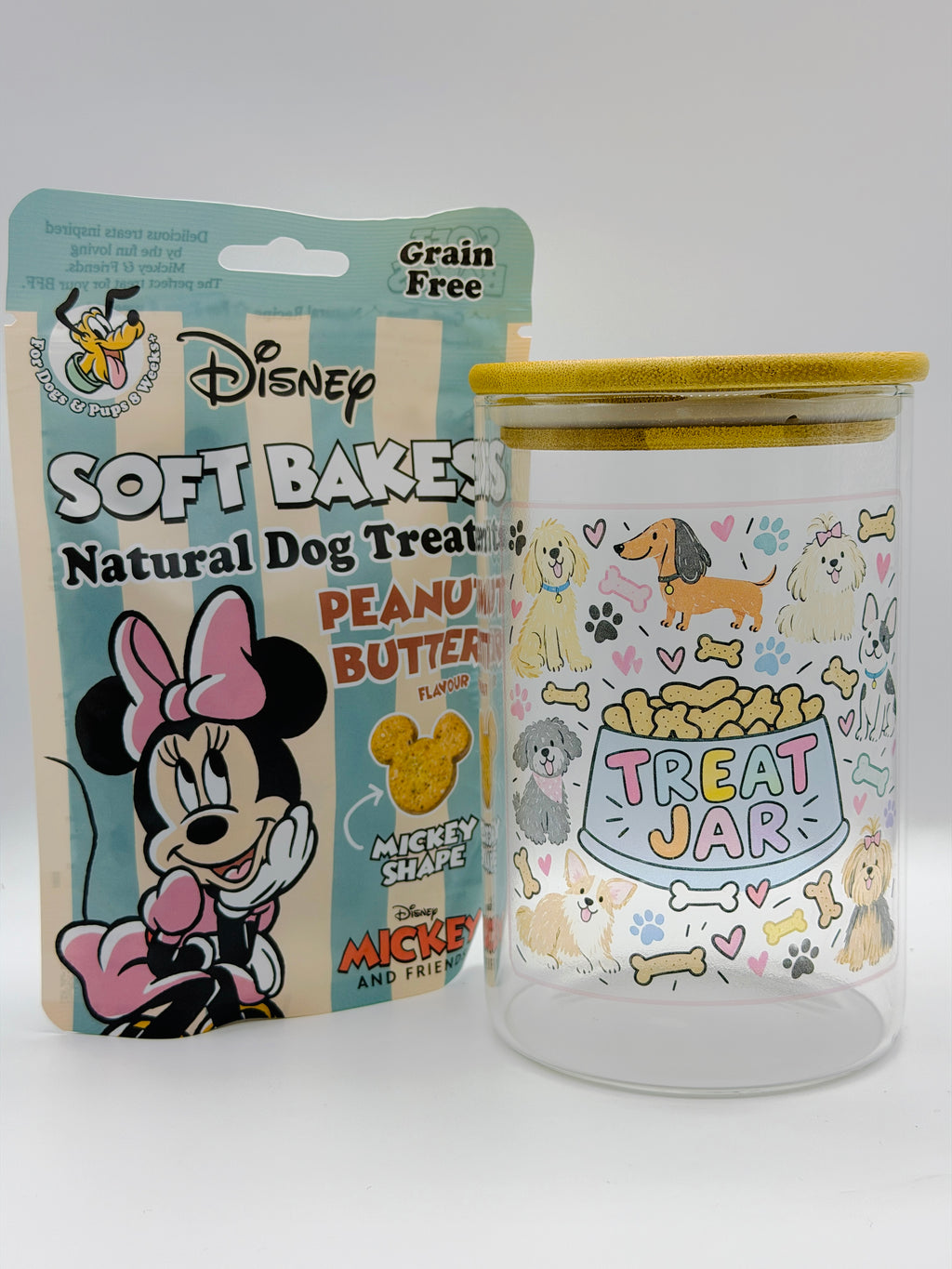 950ml Pet Treat Jar – Bamboo Lid, Colorful Dog & Cat Design (Gift)