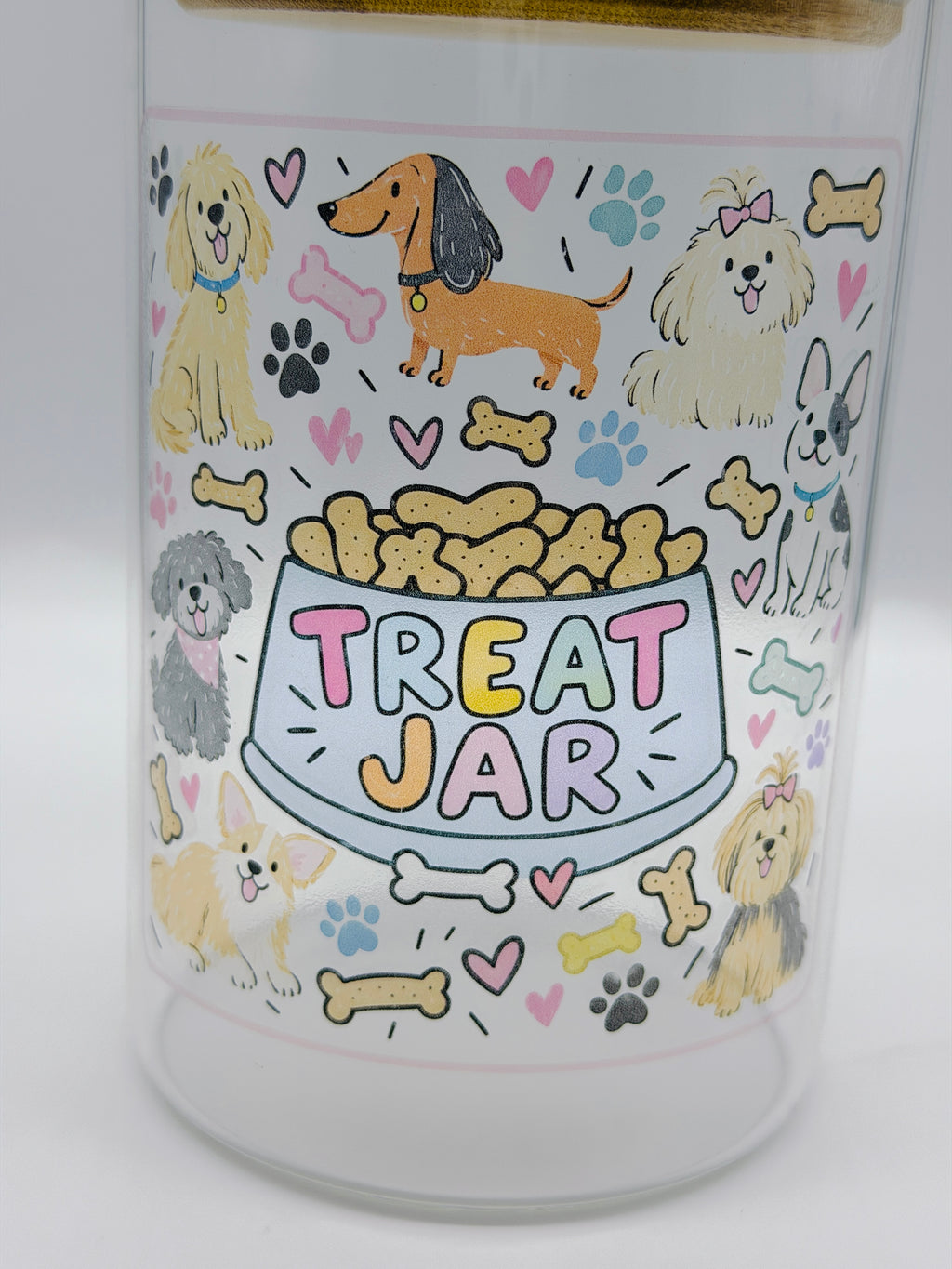 950ml Pet Treat Jar – Bamboo Lid, Colorful Dog & Cat Design (Gift)