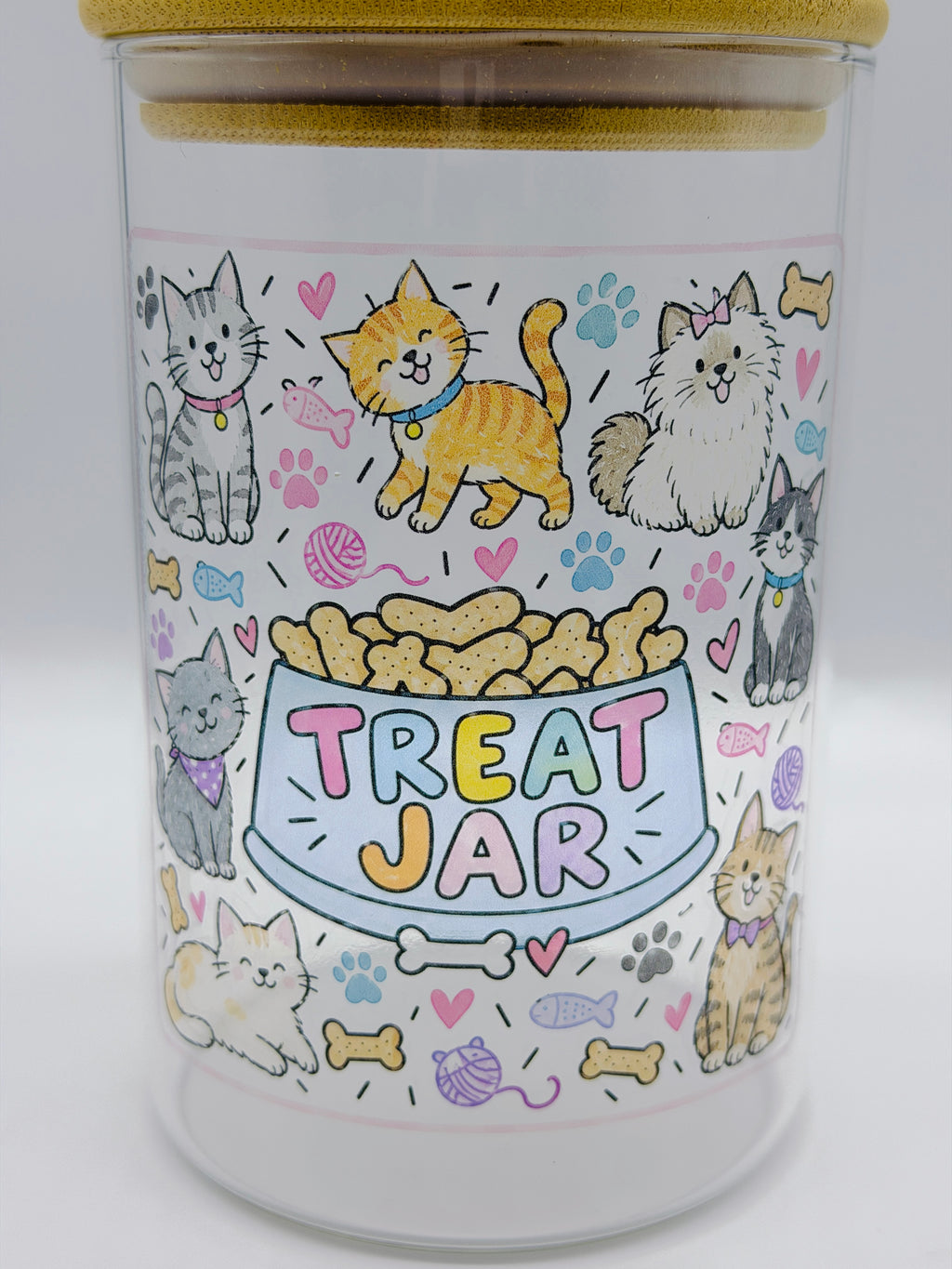 950ml Pet Treat Jar – Bamboo Lid, Colorful Dog & Cat Design (Gift)