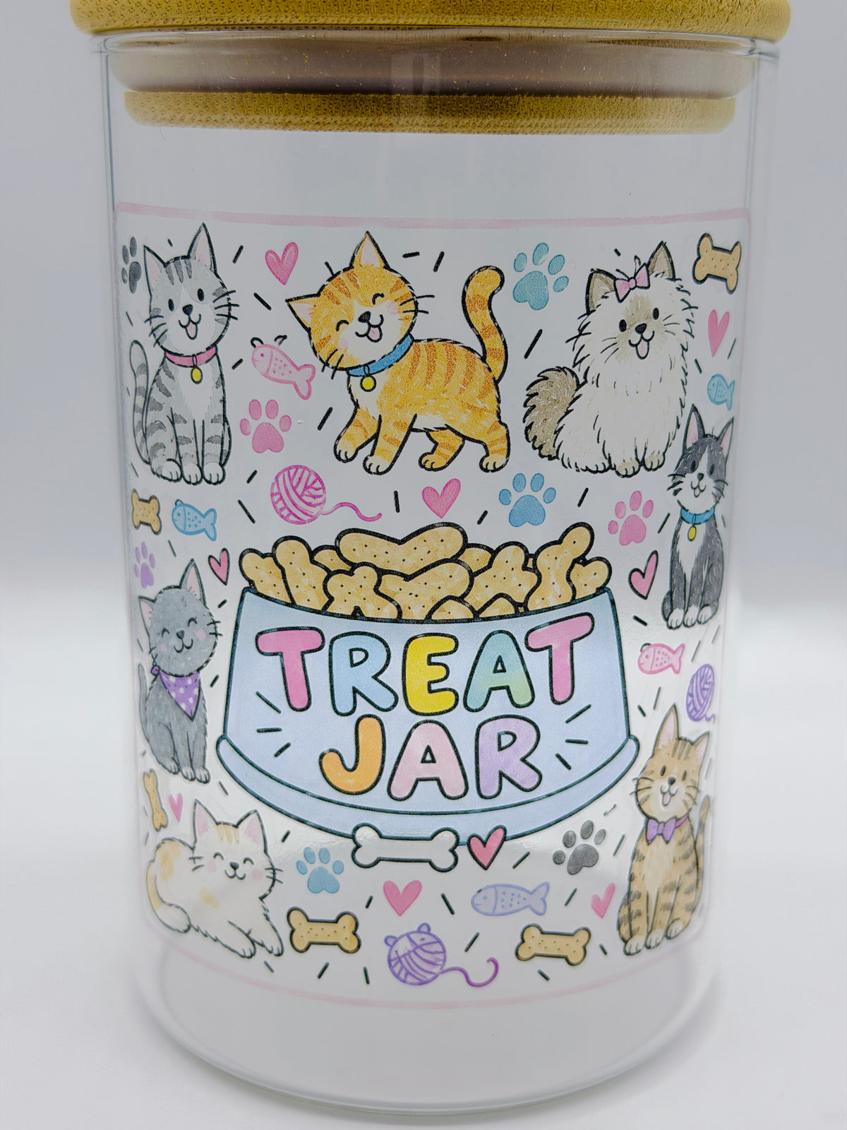 950ml Pet Treat Jar – Bamboo Lid, Colorful Dog & Cat Design (Gift)