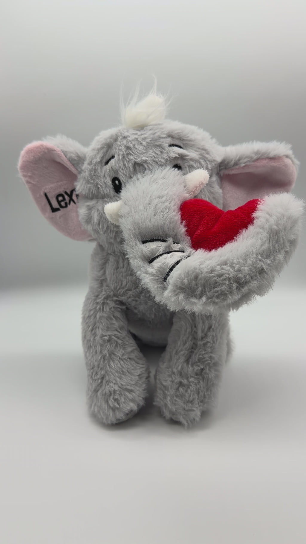 Personalised elephant dog toy with happy birthday hat
